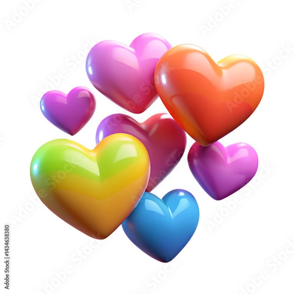 Obraz Colorful 3D hearts cluster with rainbow tones