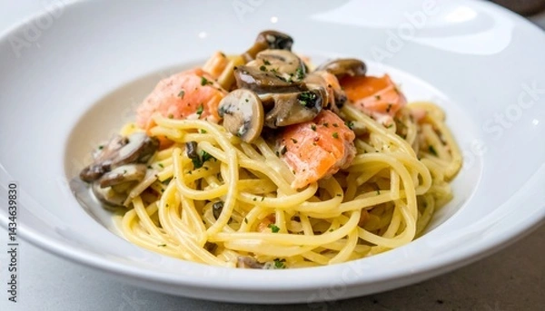 Fototapeta きのこと鮭のクリームパスタ