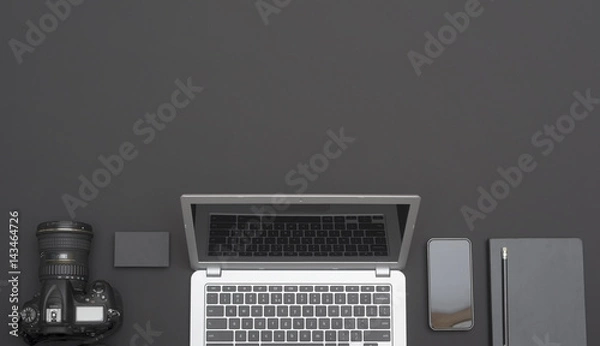 Fototapeta top view black items on black desk web header