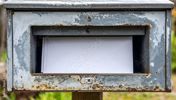 Fototapeta A weathered mailbox with no letters inside - Loneliness