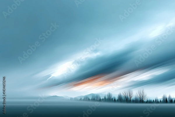 Obraz A majestic, abstract sky with subtle clouds formations with a slight touch of color, casting an ethereal glow on a landscape