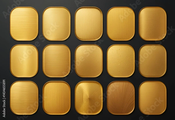 Fototapeta Golden Gradient Set – Metallic Gold Gradients Collection with Smooth Metal Surface Texture – Vector Illustration

