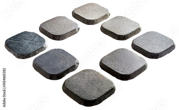 Fototapeta arranged of stepping garden stones in rounded square shape isolated on white background