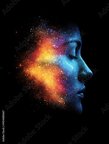 Fototapeta Cosmic Nebula Woman Profile Portrait Art