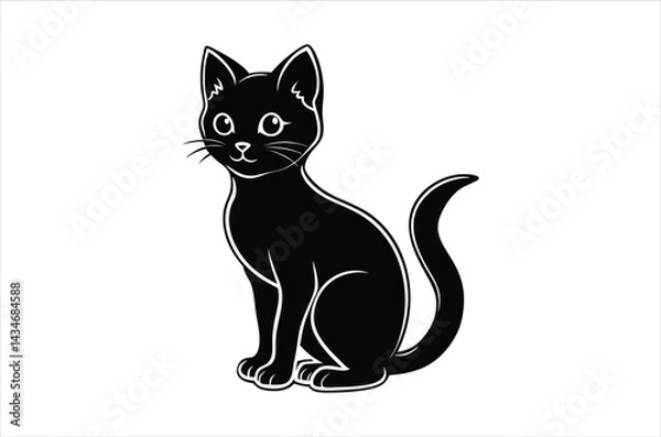 Fototapeta Black Cat Silhouette, Set of Cat cartoon  of different shapes,  Animels vector illustration, Collection of Hand Drawn pet icons on white background.