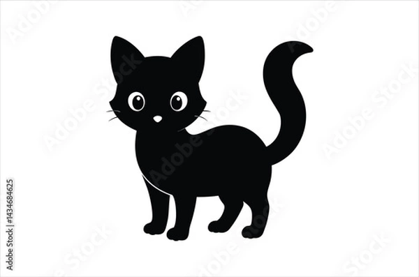 Fototapeta Black Cat Silhouette, Set of Cat cartoon  of different shapes,  Animels vector illustration, Collection of Hand Drawn pet icons on white background.