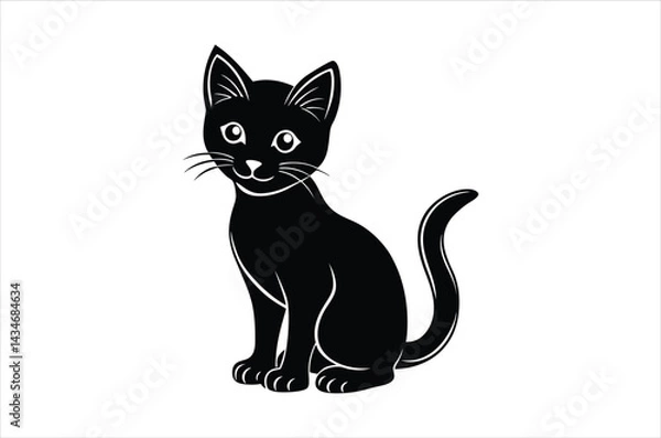 Fototapeta Black Cat Silhouette, Set of Cat cartoon  of different shapes,  Animels vector illustration, Collection of Hand Drawn pet icons on white background.
