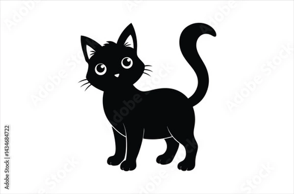 Fototapeta Black Cat Silhouette, Set of Cat cartoon  of different shapes,  Animels vector illustration, Collection of Hand Drawn pet icons on white background.