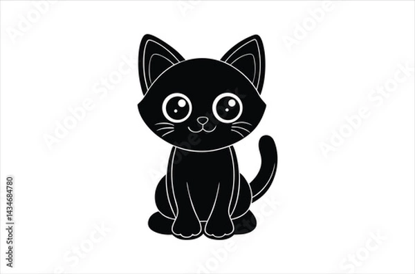 Fototapeta Black Cat Silhouette, Set of Cat cartoon  of different shapes,  Animels vector illustration, Collection of Hand Drawn pet icons on white background.