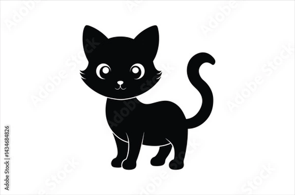 Fototapeta Black Cat Silhouette, Set of Cat cartoon  of different shapes,  Animels vector illustration, Collection of Hand Drawn pet icons on white background.