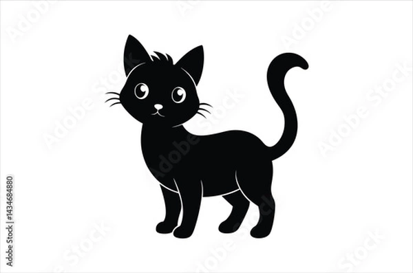 Fototapeta Black Cat Silhouette, Set of Cat cartoon  of different shapes,  Animels vector illustration, Collection of Hand Drawn pet icons on white background.