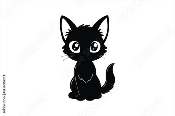 Fototapeta Black Cat Silhouette, Set of Cat cartoon  of different shapes,  Animels vector illustration, Collection of Hand Drawn pet icons on white background.