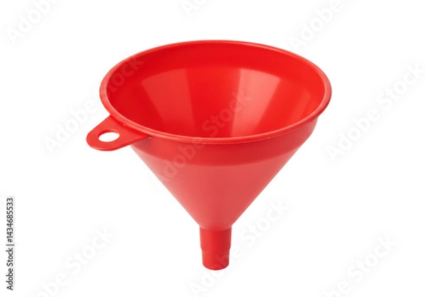 Fototapeta Red plastic funnel with handle isolated on transparent background
