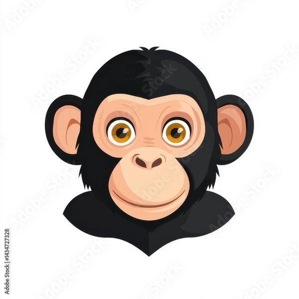 Fototapeta Cartoon illustration of a chimpanzee face with dark fur, pink skin, and yellow eyes