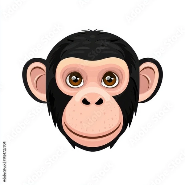 Fototapeta Illustration of a juvenile monkey with large brown eyes and black fur