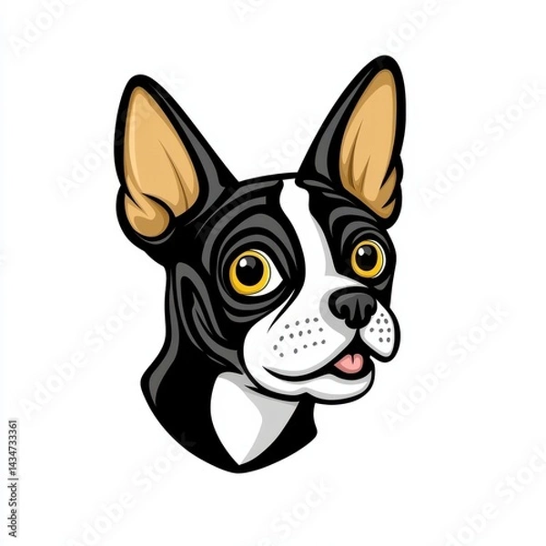 Obraz Vibrant illustration of a Boston Terrier dog head with large ears and expressive yellow eyes
