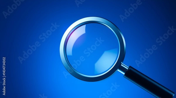 Fototapeta High-tech digital magnifying glass icon on a blue background. the process of finding information, exploration, discovery, and curiosity in scientific, technological, and intellectual pursuits.
