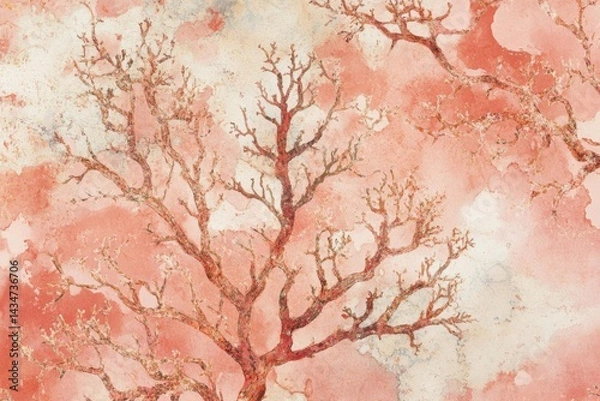 Fototapeta Coral Branches Watercolor Texture.