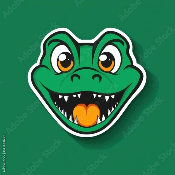 Fototapeta Cartoon alligator head with wide open mouth and sharp teeth on green background