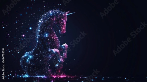 Fototapeta Digital nebula unicorn stallion rearing in cosmic dreamscape against dark backdrop