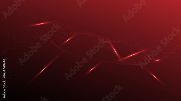 Fototapeta Abstract concept lines wave dynamic particle pattern on red background.