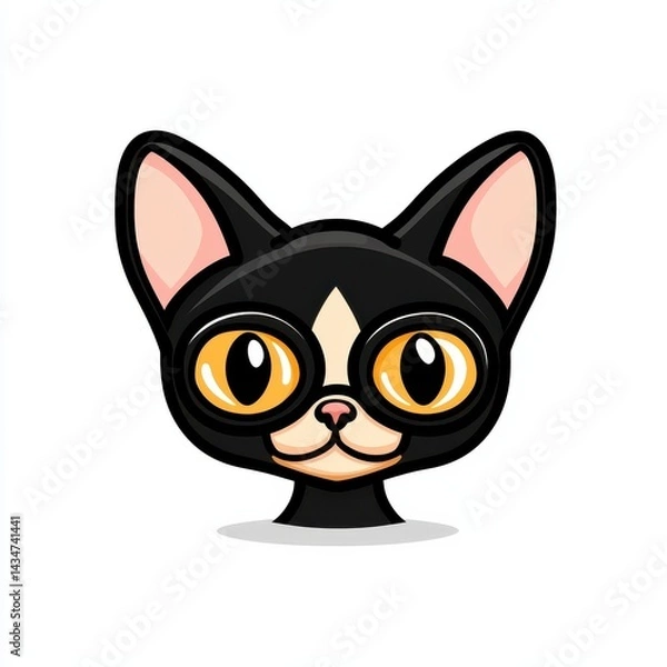 Fototapeta Cartoon illustration of a black cat with a white triangular patch on its forehead