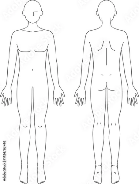 Obraz 男性のシンプルな線画イラスト（前後）