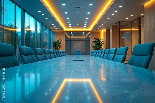 Fototapeta A modern conference room with lighting and seating arrangements
