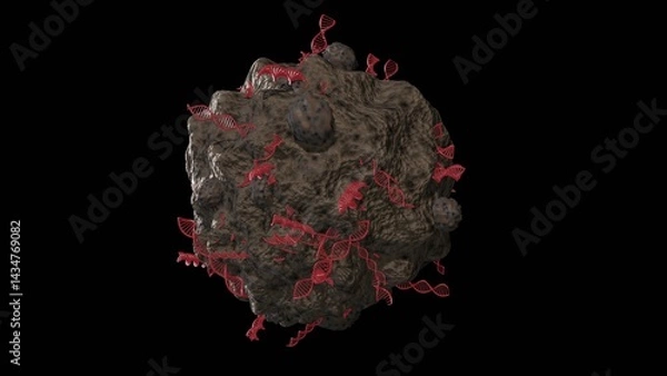 Obraz Asteroid, meteorite with DNA molecules. Space rock emitting DNA molecules. Microscopic particle with DNA fragments. Space rock releasing DNA. 3d render
illustration.
