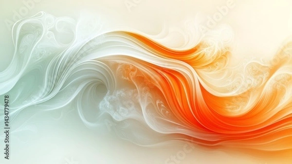 Fototapeta Abstract Orange and White Swirling Waves, Digital Art, Smooth Flowing Lines, Whimsical and Serene