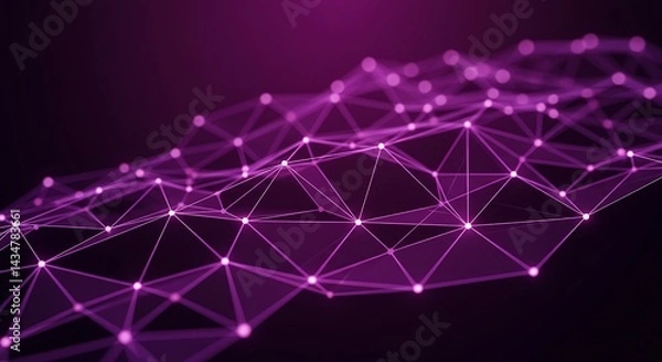 Obraz Abstract Purple Network with Glowing Nodes Connecting Data Points