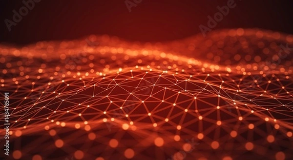 Fototapeta Abstract Network Connecting Dots with Lines in Red-orange Tones