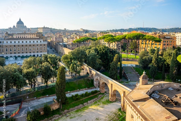Fototapeta Castel Sant'Angelo, also known as Mausoleum of Hadrian, is a towering rotunda in Parco Adriano, Rome, Italy. It was initially commissioned by the Roman Emperor Hadrian as a mausoleum for himself and h