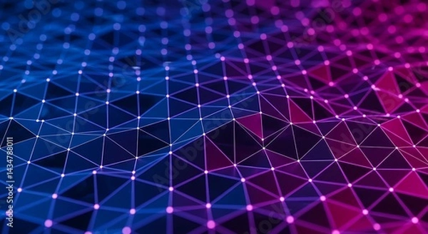 Obraz Abstract Network Connection with Triangles and Dots in Blue and Pink