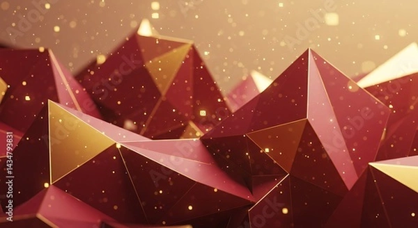 Fototapeta Abstract Geometric Peaks with Golden Accents and Floating Particle Design
