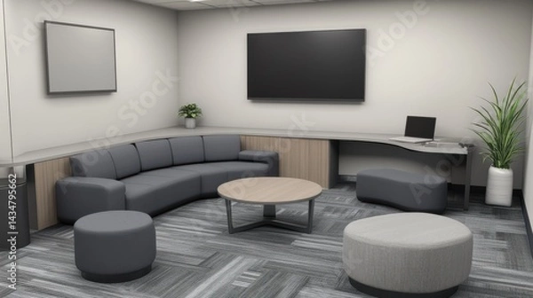 Fototapeta Modern Office Lounge Area with Comfortable Seating and Minimalist Design Elements