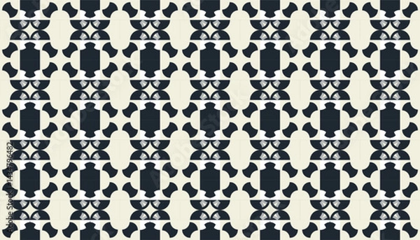 Fototapeta Elegant ornamental seamless pattern with intricate black shapes on cream background. Perfect for luxury branding, classic wallpapers, and premium packaging