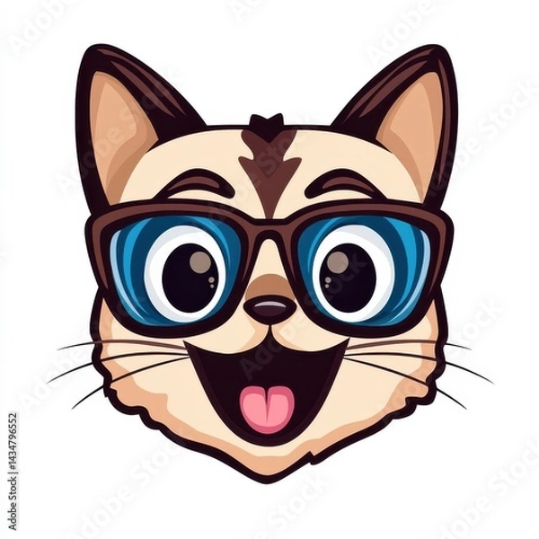 Fototapeta Whimsical illustration of a cat wearing oversized blue glasses with a playful expression