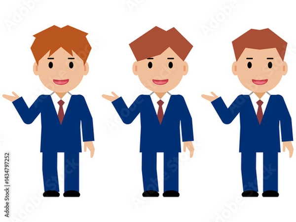 Fototapeta こちら、と笑顔の紺色スーツの若い男性