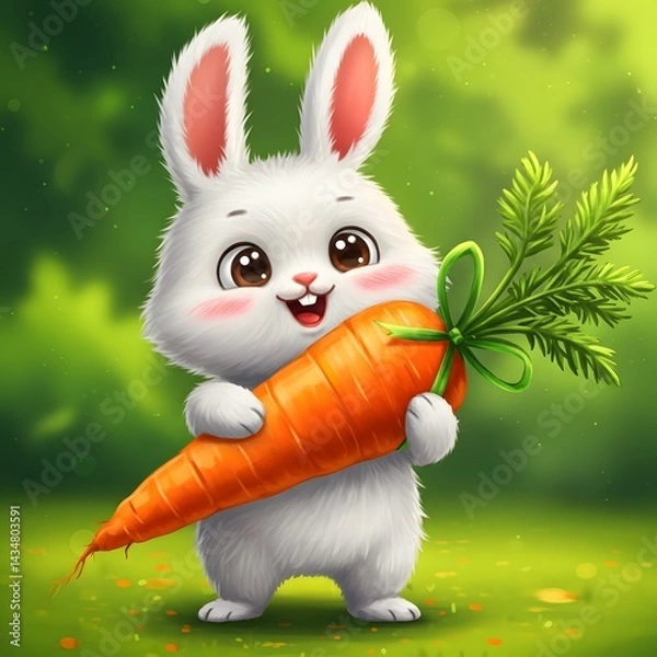 Obraz 3D Cute Easter Bunny With Carrot