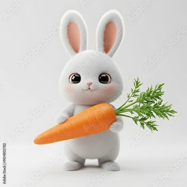 Fototapeta 3D Cute Easter Bunny With Carrot