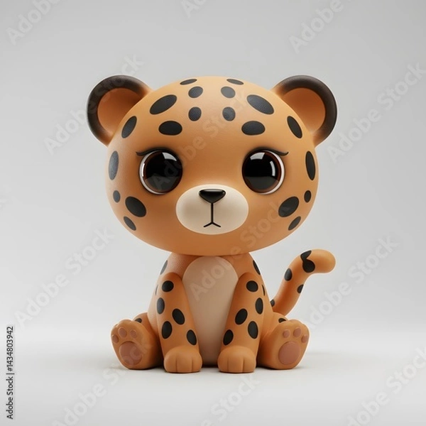 Fototapeta 3D Leopard with large expressive eyes and a friendly appearance.