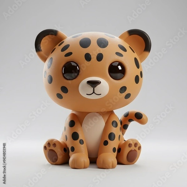 Fototapeta 3D Leopard with large expressive eyes and a friendly appearance.