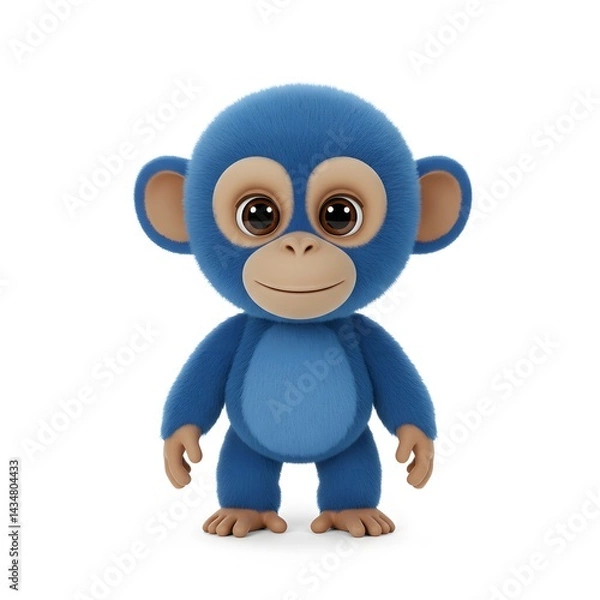 Fototapeta 3D Blue Monkey character with large, expressive brown eyes, a small brown snout, and a brown belly.