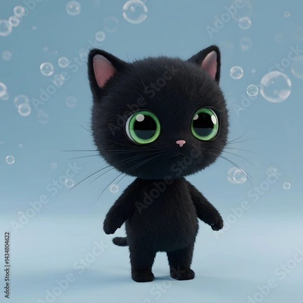 Fototapeta 3D Rendering Black Cute Cat