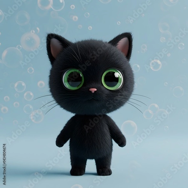 Fototapeta 3D Rendering Black Cute Cat
