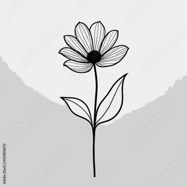 Fototapeta Elegant Black Line Art Flower Drawing Botanical Illustration Simple Floral Design