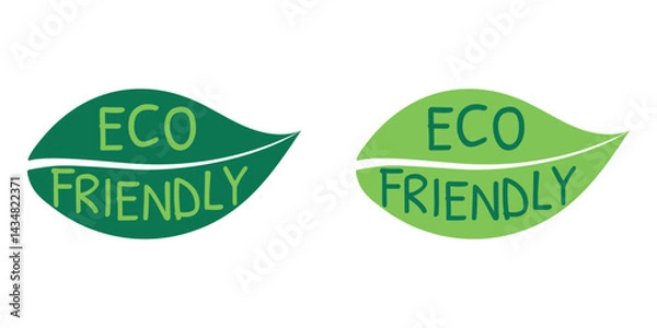 Obraz A set of eco friendly label designs. Ecologic food stamps. Lettering inside a green leaf vector illustration.