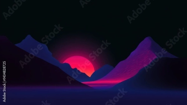Obraz Pink origami heart and bird flying over a mountain landscape with a sunset sky and misty valley