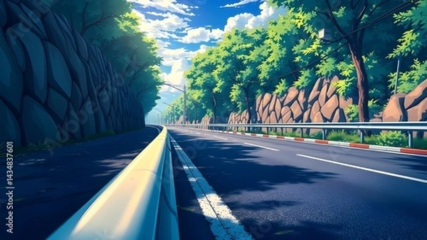 Fototapeta A road with a guardrail running along the edge